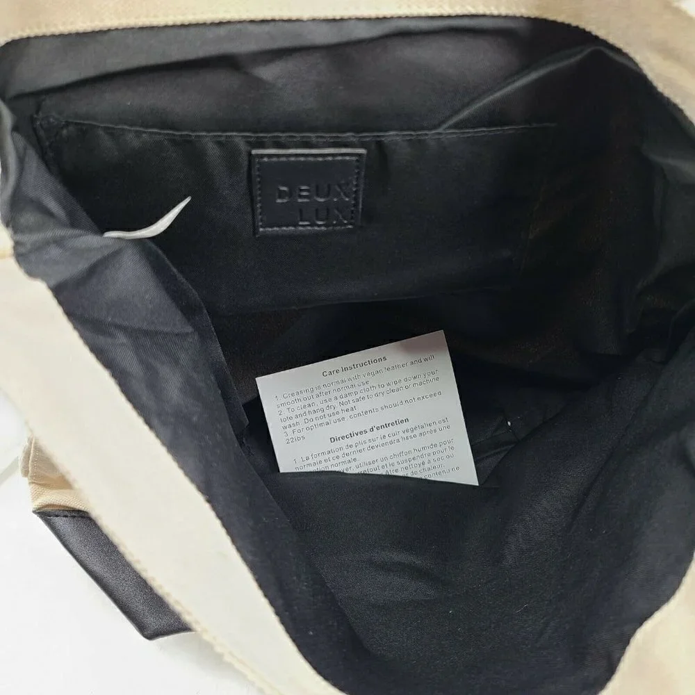 New Deux Lux Ivory Canvas Backpack Black Vegan Leather Bag Purse